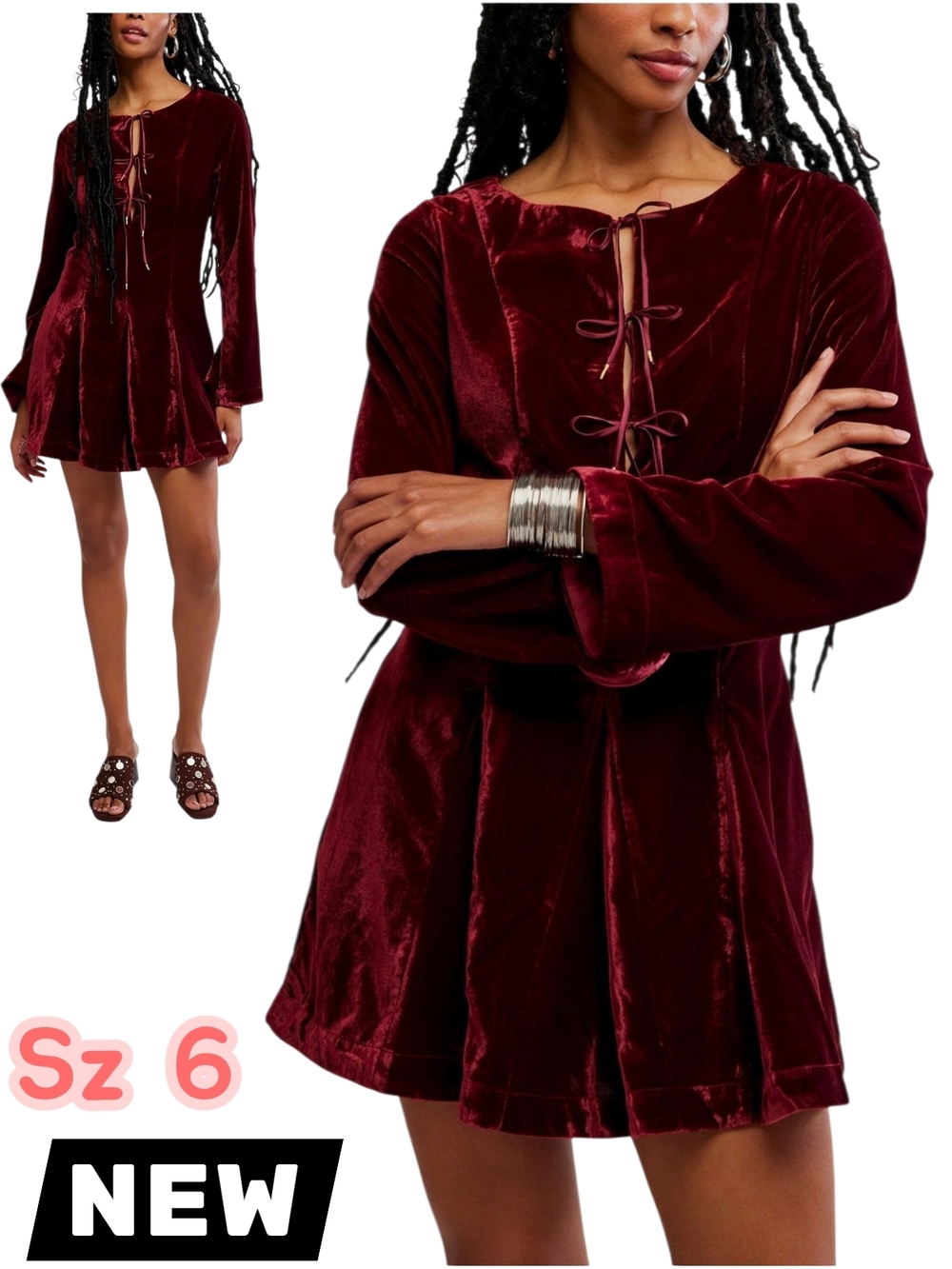 Free People Velvet Lace-Up Linney Mini Dress NWT Size 6